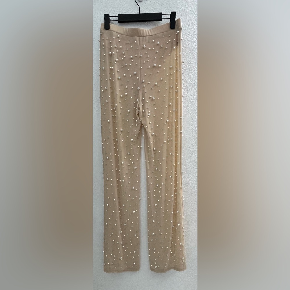 NUDE COLORED PEARL ENCRUSTED PANTS - Picture 4 of 10